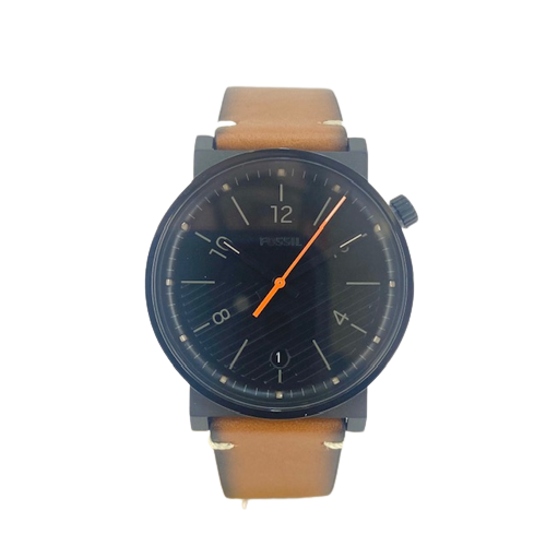 Fossil Barstow Stainless Steel Black Dial Brown Leather Strap Watch