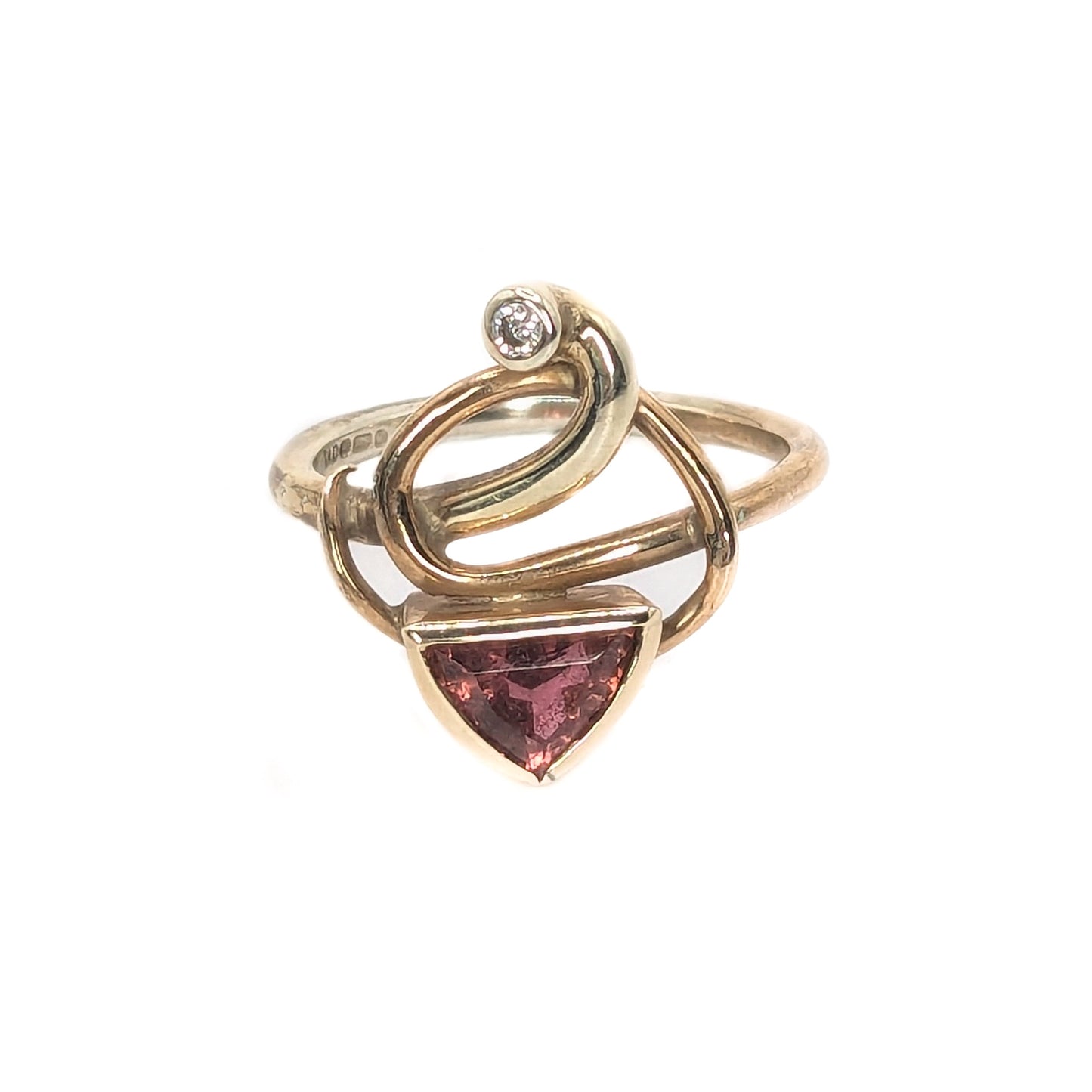9ct Gold Two Tone Tourmaline & Diamond Set Ring Pre Loved