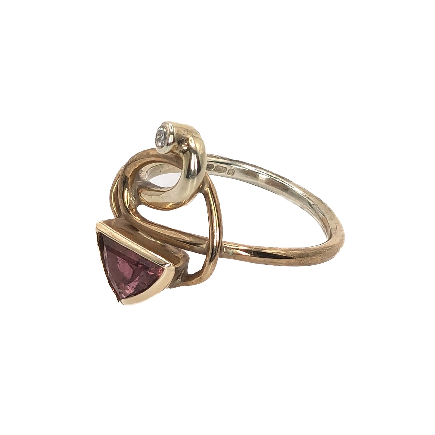 9ct Gold Two Tone Tourmaline & Diamond Set Ring Pre Loved