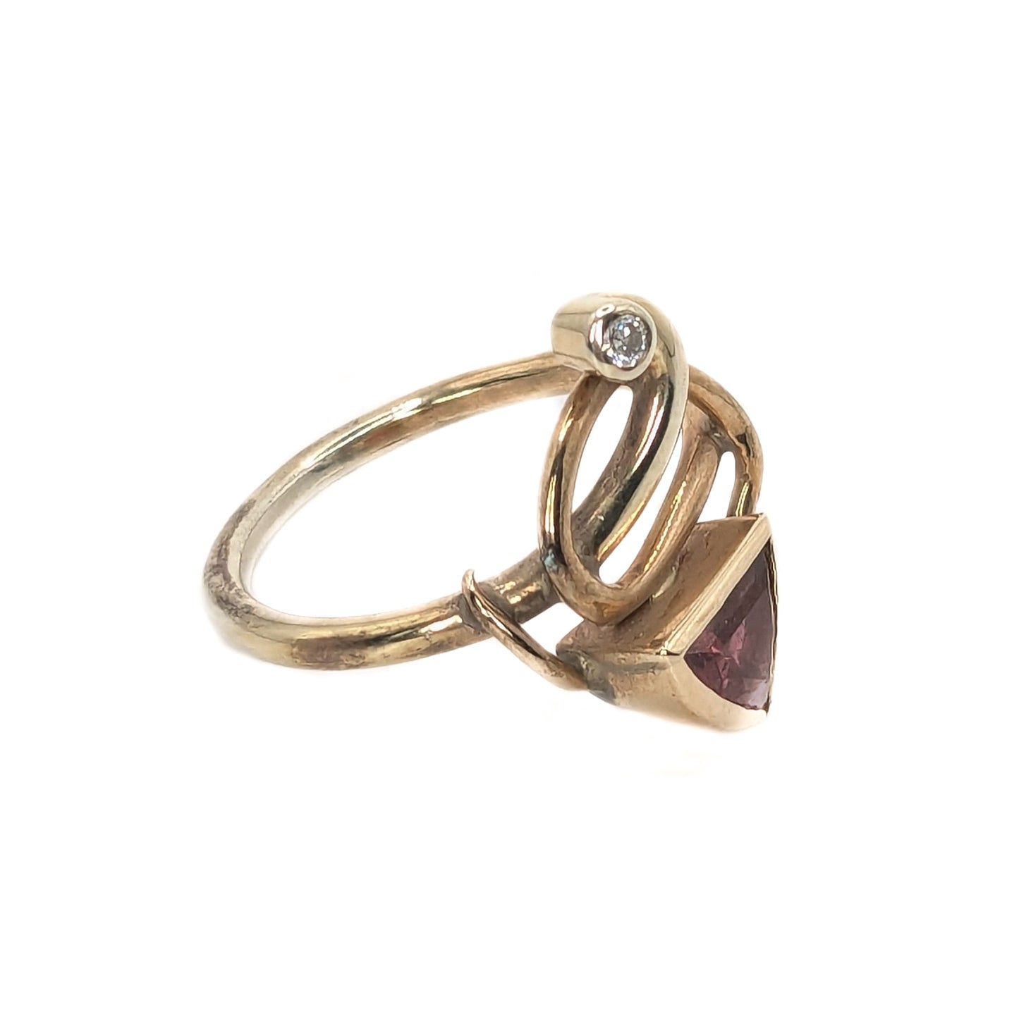 9ct Gold Two Tone Tourmaline & Diamond Set Ring Pre Loved