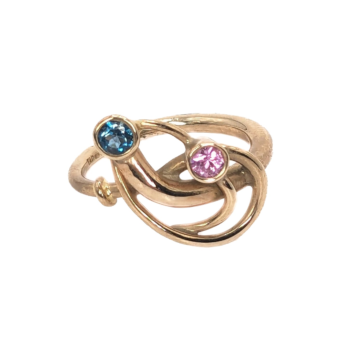 9ct Yellow Gold Pink Sapphire & Blue Topaz Set Ring Pre Loved