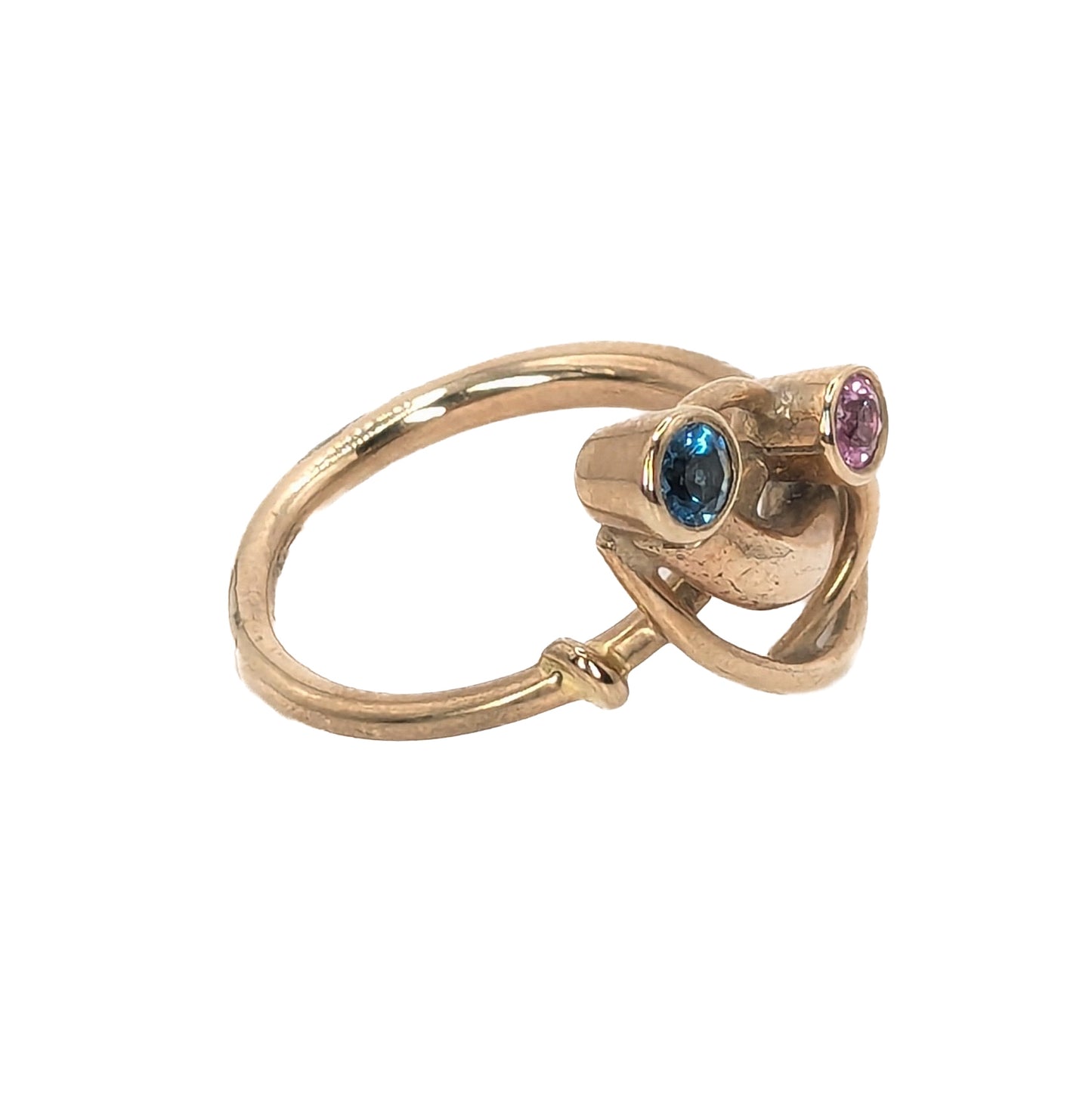 9ct Yellow Gold Pink Sapphire & Blue Topaz Set Ring Pre Loved