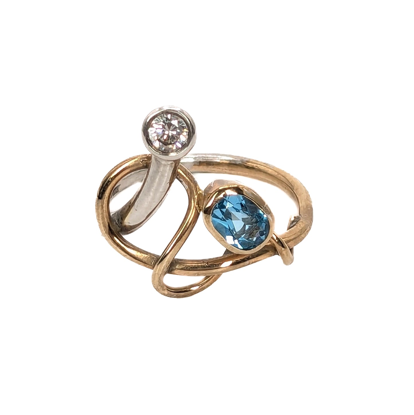 9ct Gold Two Toned Diamond & Blue Topaz Set Ring Pre Loved
