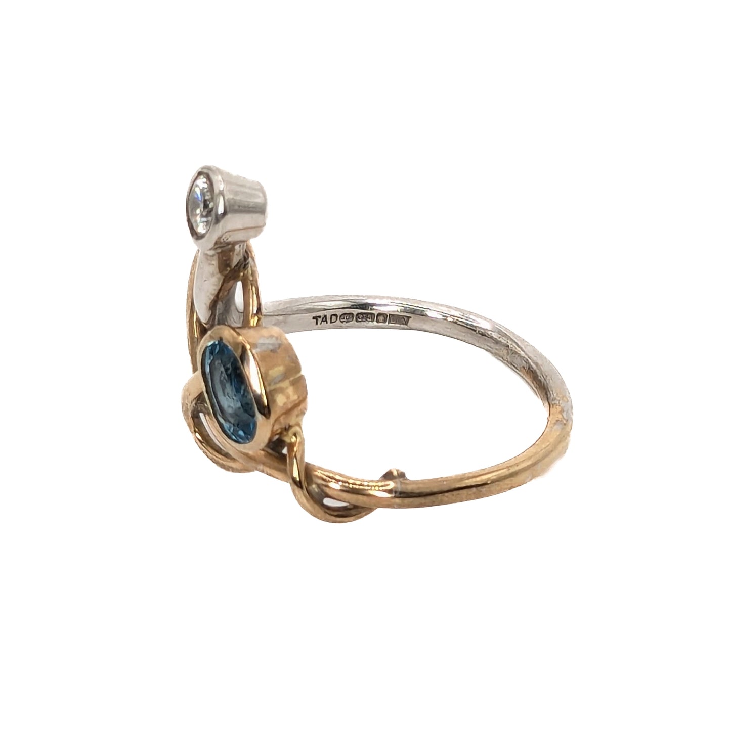 9ct Gold Two Toned Diamond & Blue Topaz Set Ring Pre Loved