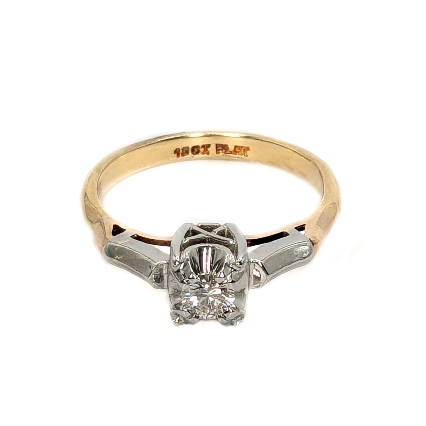 18ct Yellow Gold Platinum Diamond Solitaire Ring Pre Loved