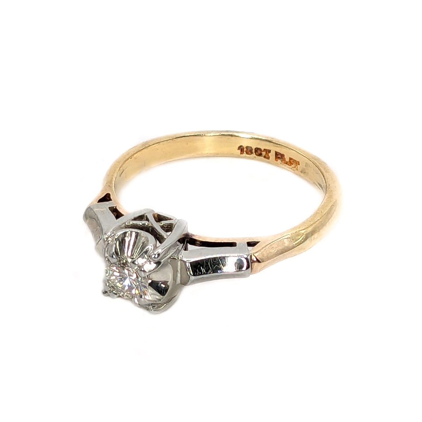 18ct Yellow Gold Platinum Diamond Solitaire Ring Pre Loved