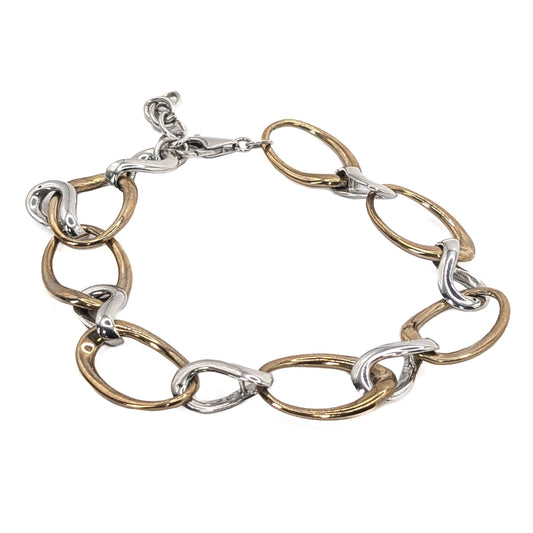 9ct Yellow & White Gold, Two-Tone, Diamond-Set, Oval & Figure-Eight Link Bracelet, with Adjustable Length 7.5"-8.5" & Lobster Clasp