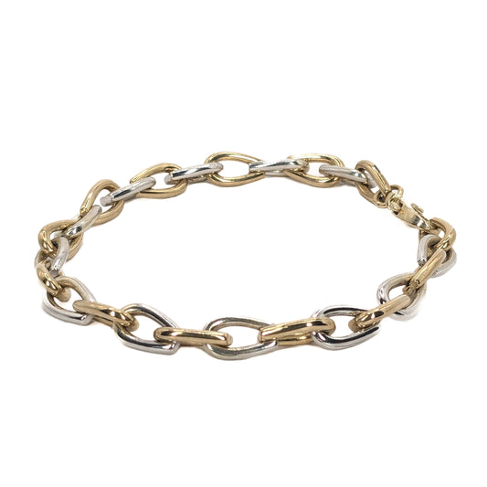 9ct Yellow & White Gold, Two-tone, Teardrop Link Bracelet 7.5" with Lobster Clasp