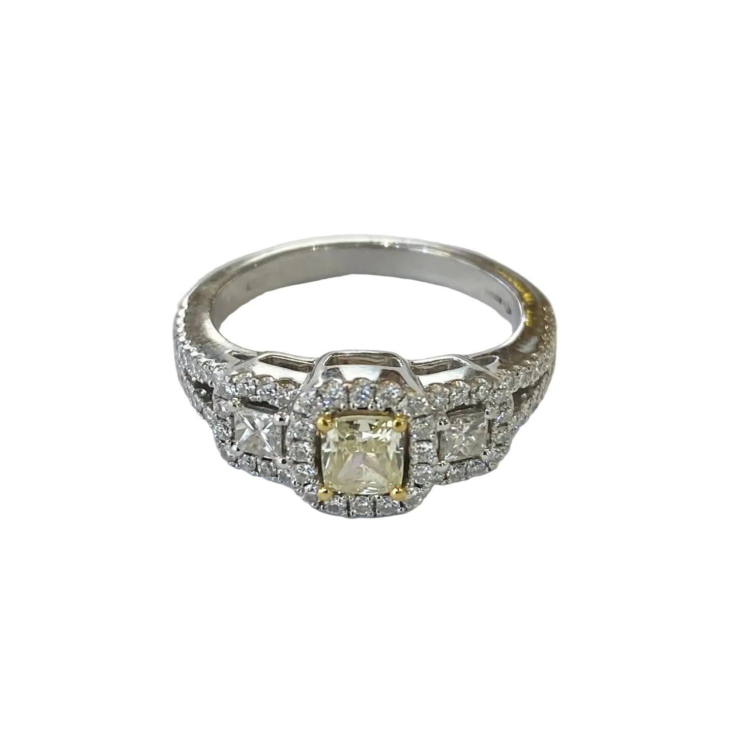 Platinum & Yellow Diamond Cluster Ring with Diamonds on Shoulder 1.02ct Of Diamonds