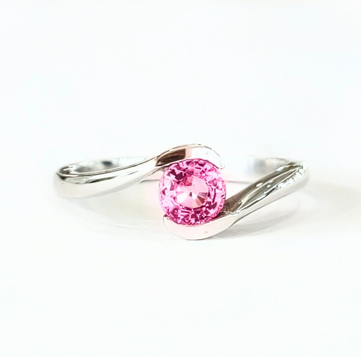 9ct White Gold Pink Sapphire Twist Dress Ring