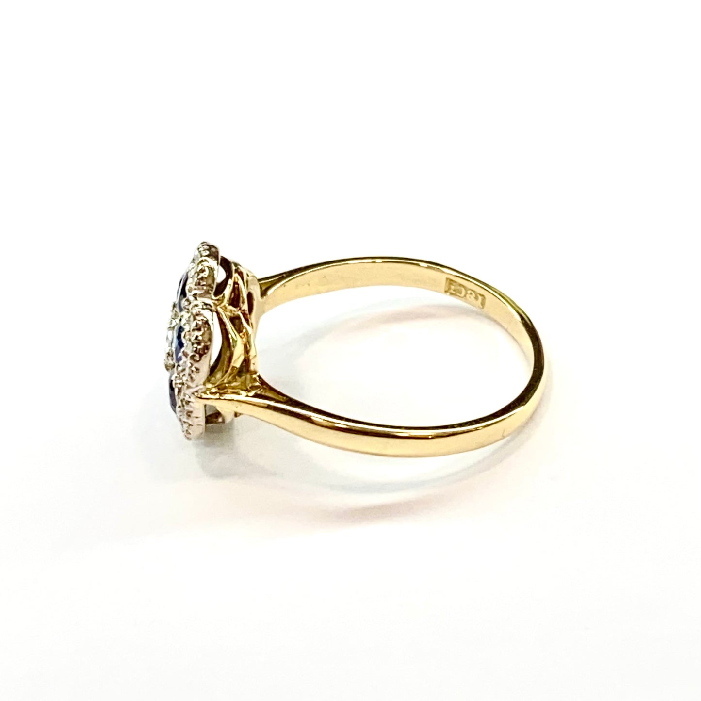 18ct Yellow Gold Sapphire and Diamond Cluster Ring Pre Loved