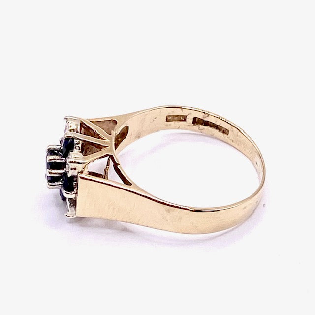 9ct Yellow Gold Sapphire and Diamond Cluster Ring Pre Loved