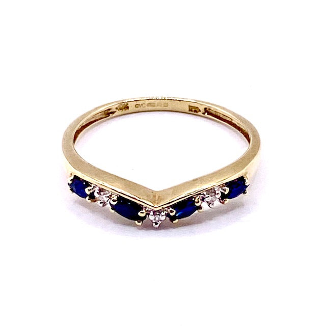 9ct Yellow Gold Diamonds and Sapphires Shaped Eternity Ring Pre Loved