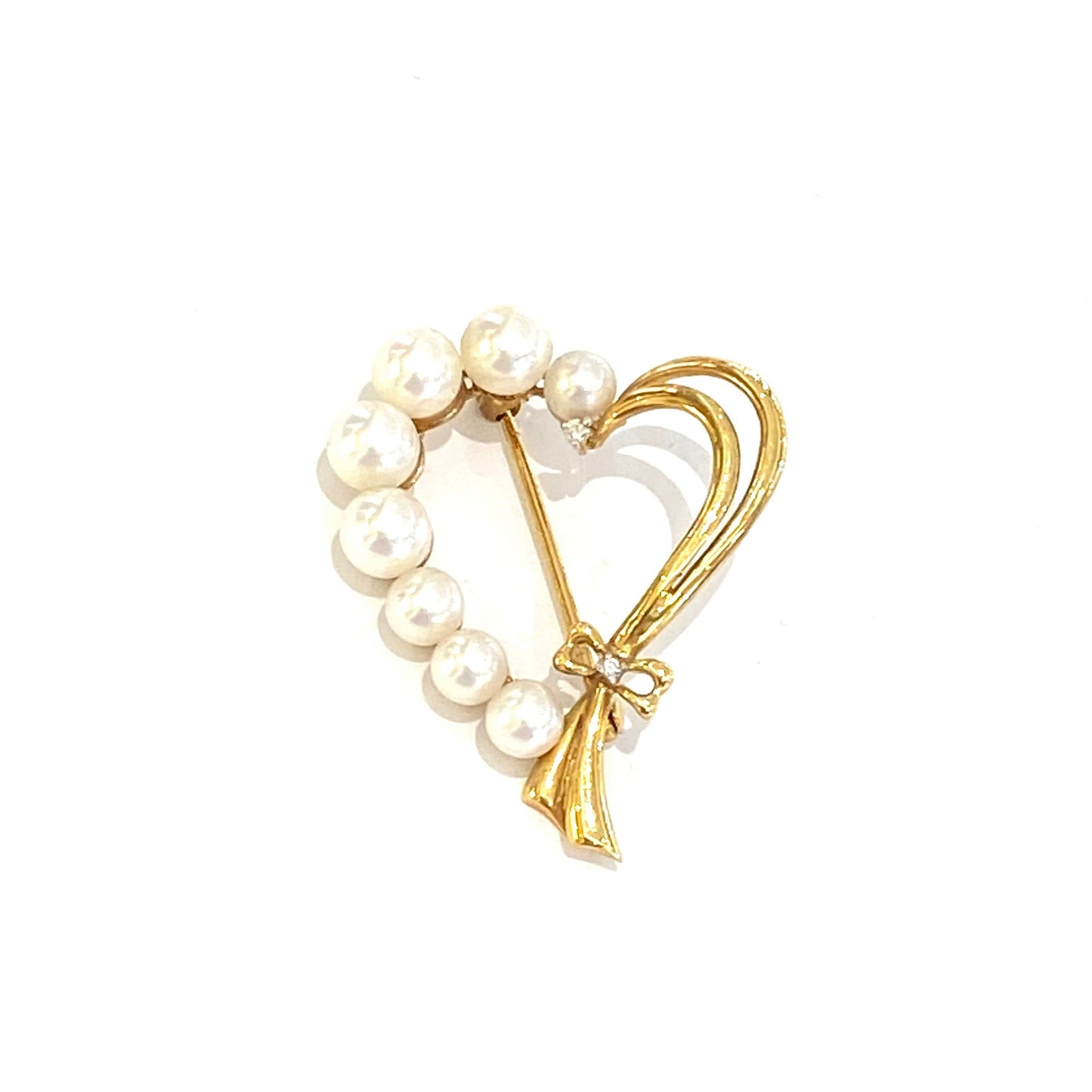 18ct Yellow Gold Pearls & Diamond Set Heart Brooch