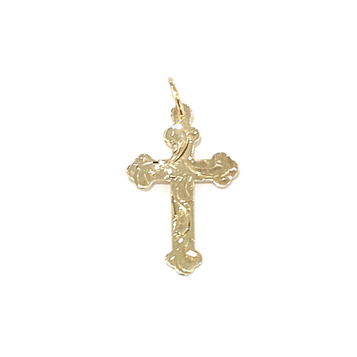 9ct Yellow Gold Small Patterned Cross Pendant Pre Loved