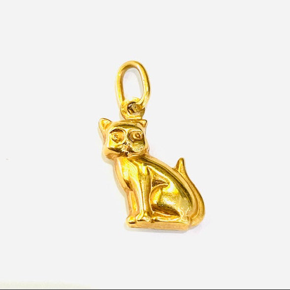 18ct Yellow Gold Cat Charm Pendant Pre Loved