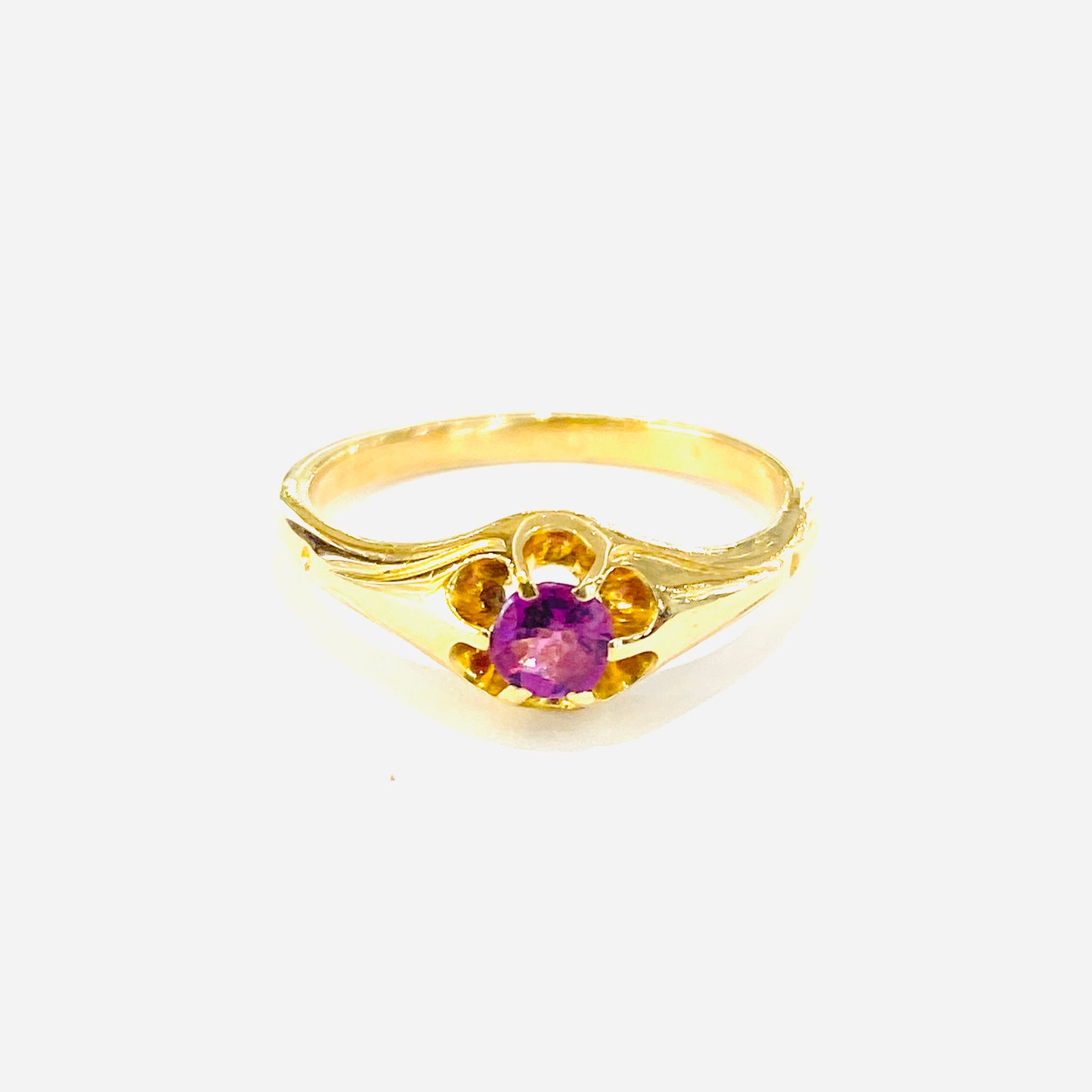 Yellow Gold Pink Sapphire Set Gypsy Ring Pre Loved