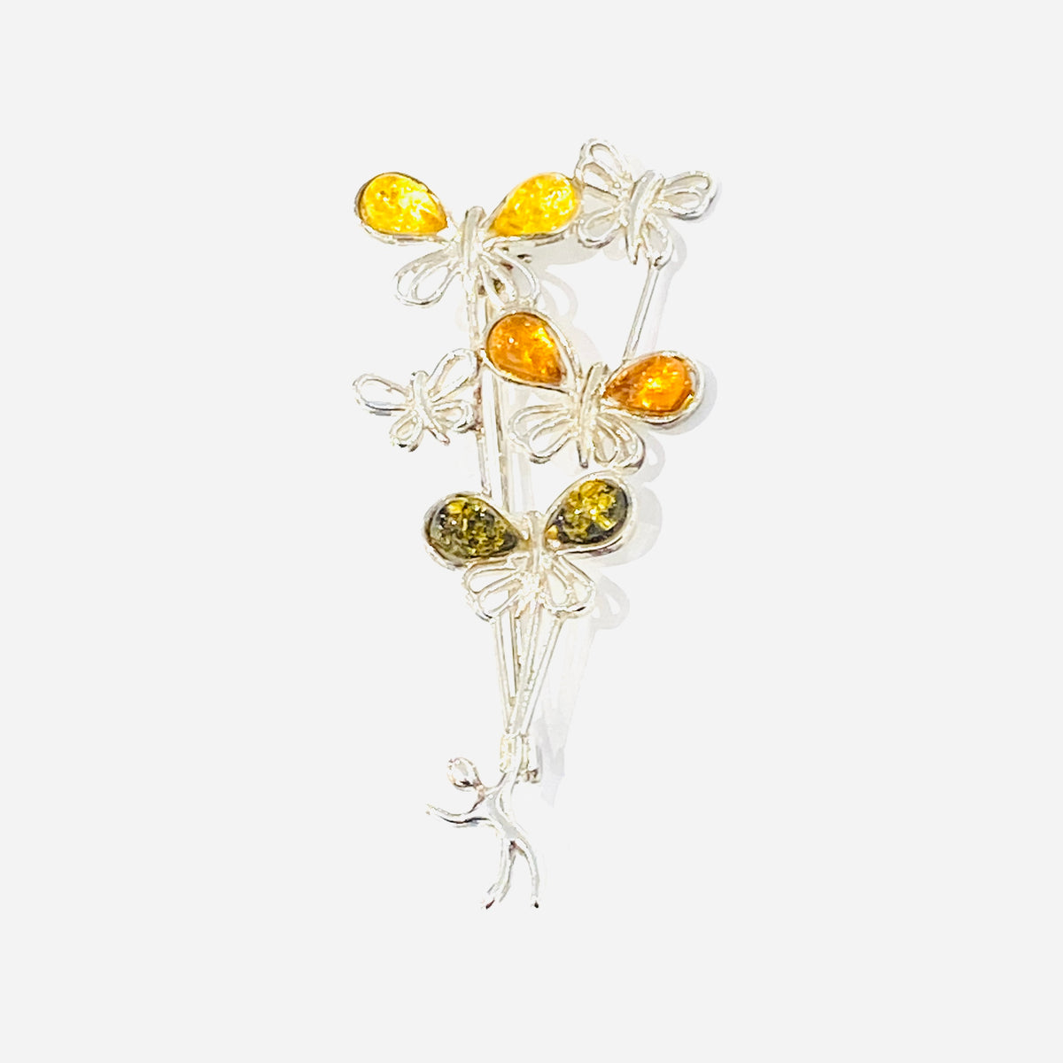 Sterling Silver Butterfly Amber set Brooch