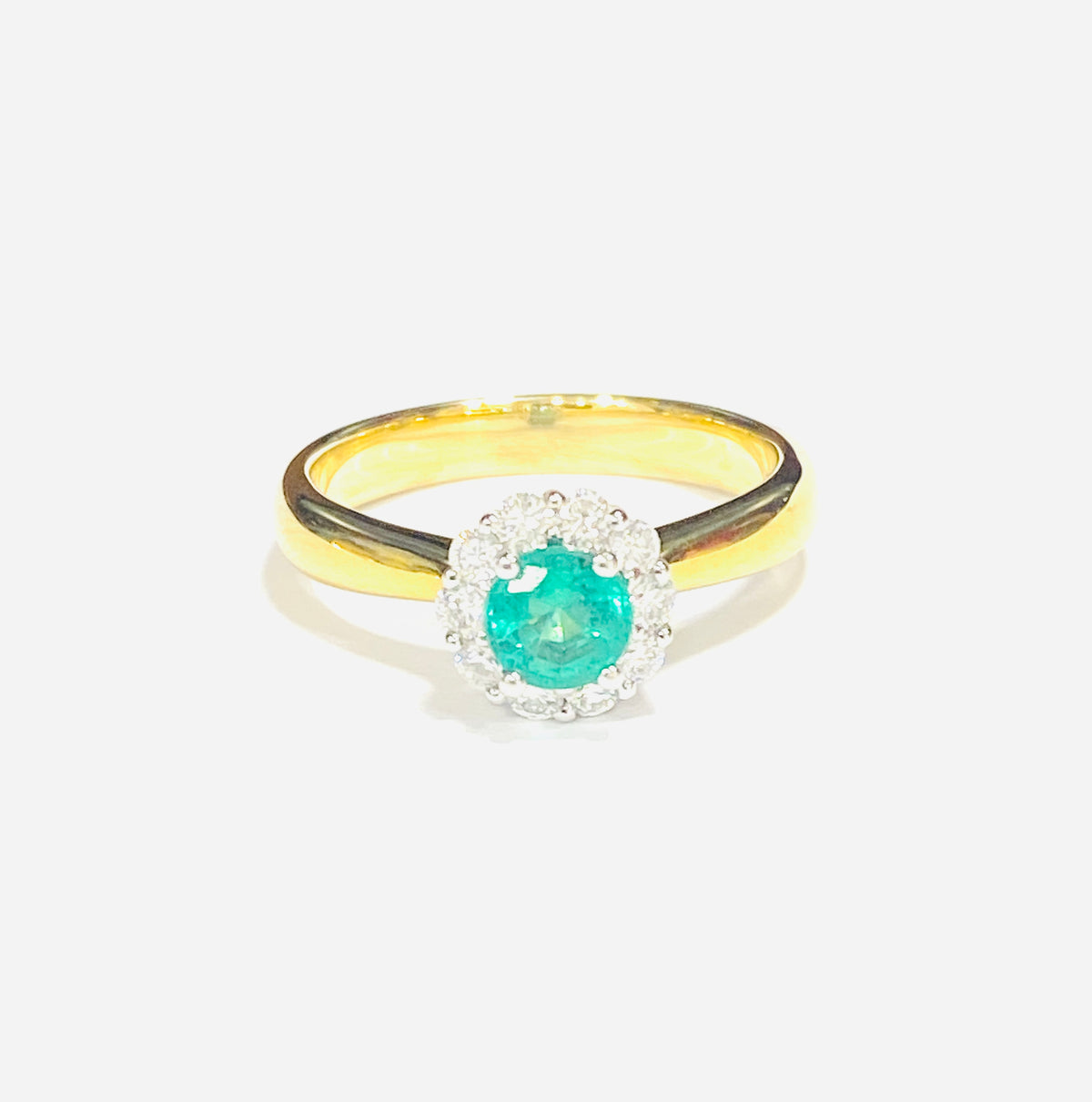 18ct Yellow Gold Emerald & Diamond Cluster Ring