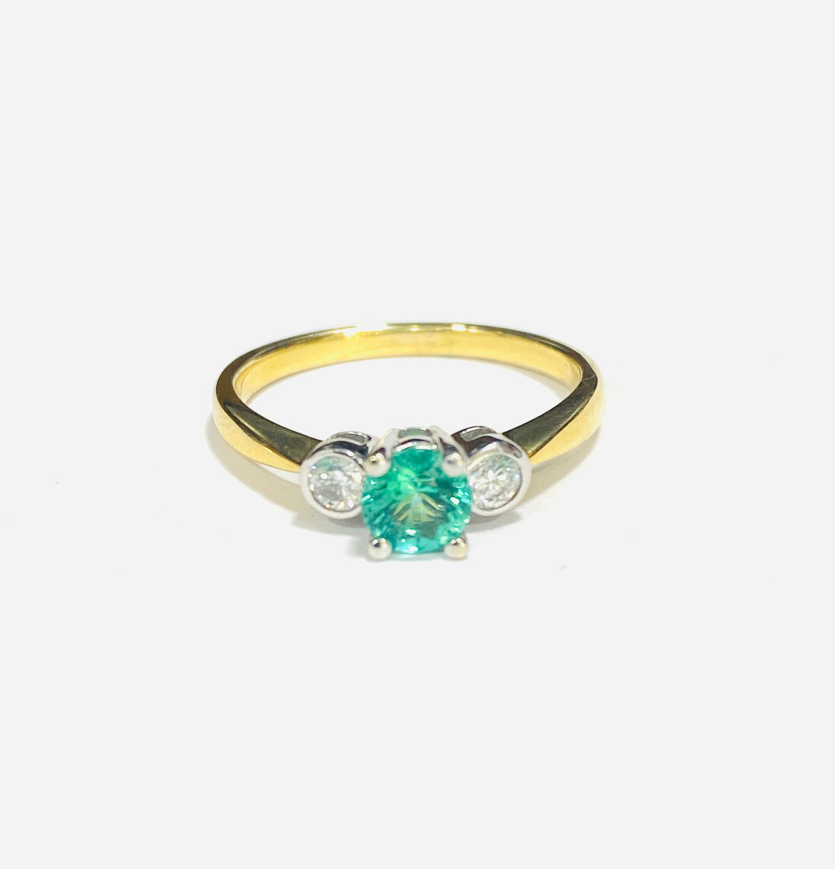 18ct Yellow Gold Emerald & Diamond Trilogy Ring