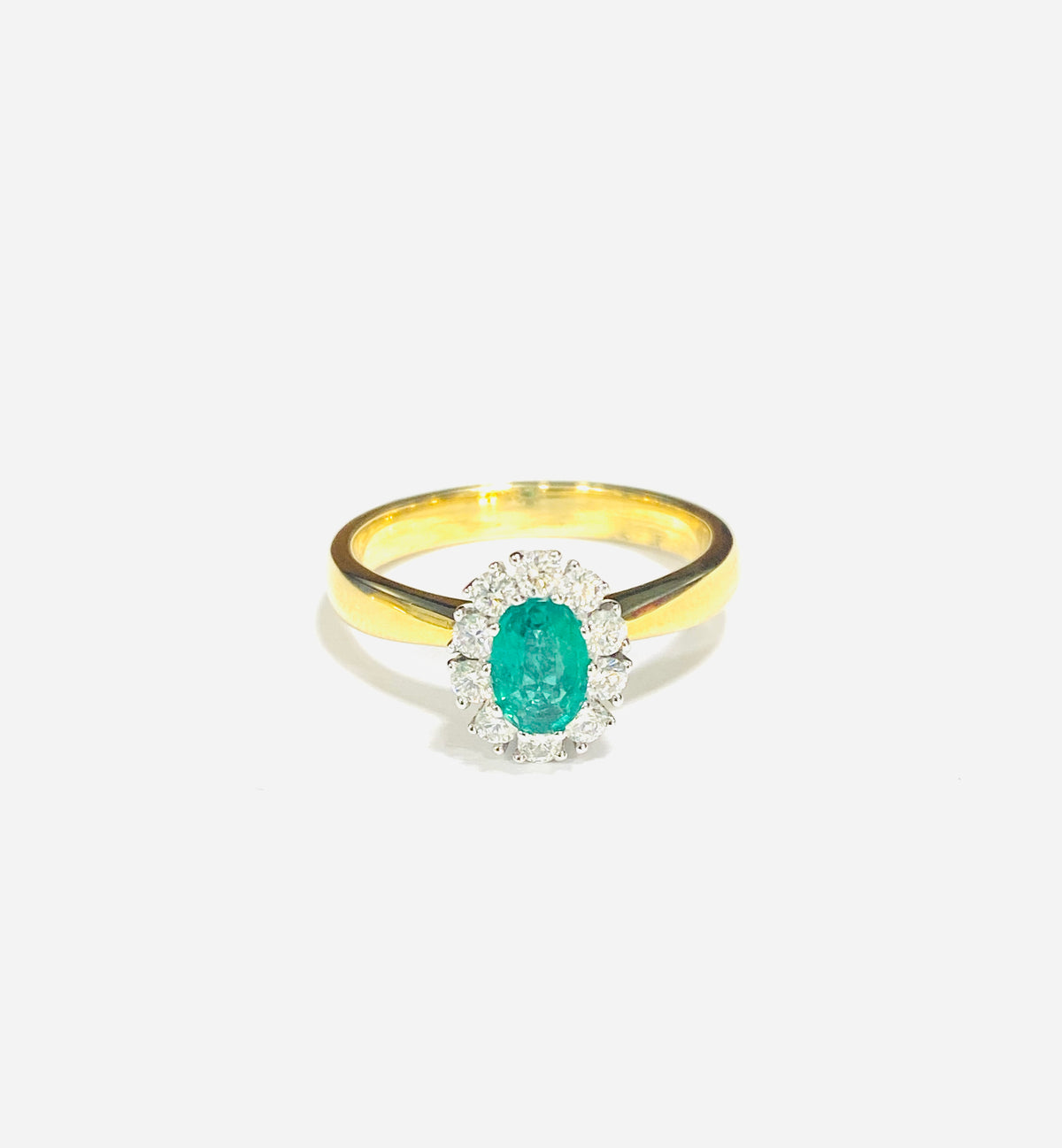18ct Yellow Gold Oval Emerald & Diamond Cluster Ring