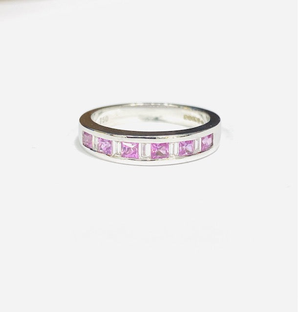 18ct White Gold Pink Sapphire & Diamond Eternity Ring