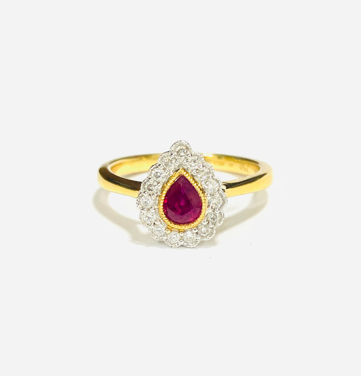 18ct Yellow Gold Pear Ruby & Diamond Dress Ring