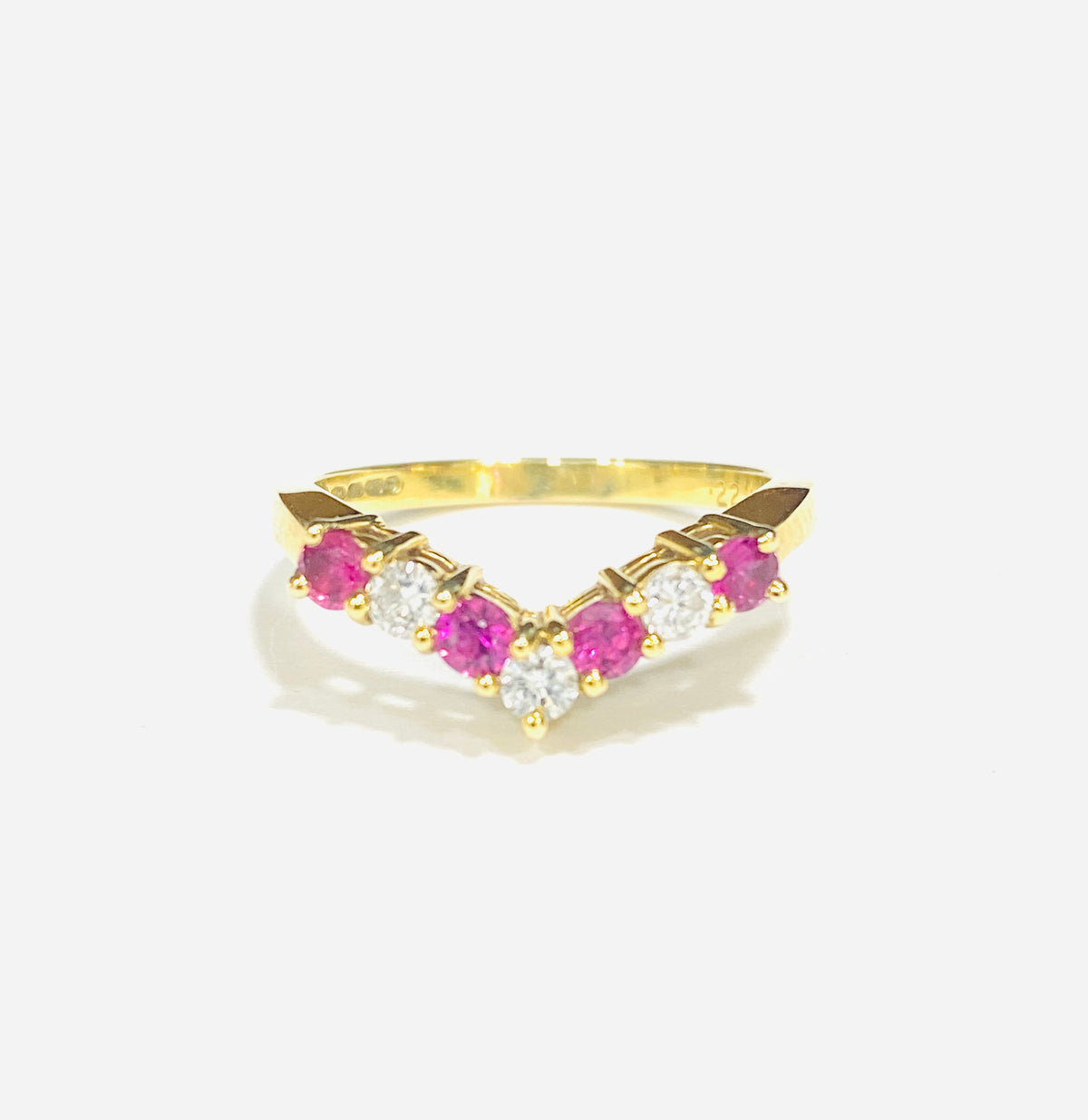 18ct Yellow Gold Ruby & Diamond Wishbone Ring