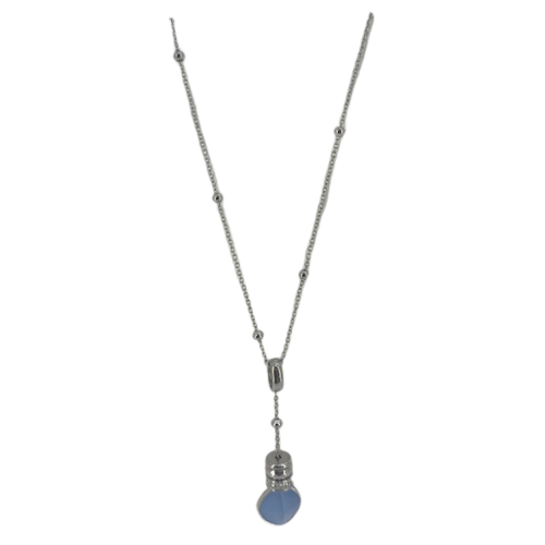 Fossil Vintage Rondelles Light Blue Stainless Steel Pendant Necklace JF03355040