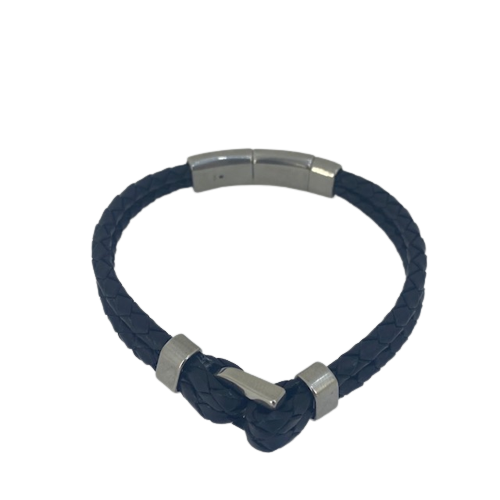 Fossil Heritage D-Link Black Leather Stainless Steel Bracelet JF04202040