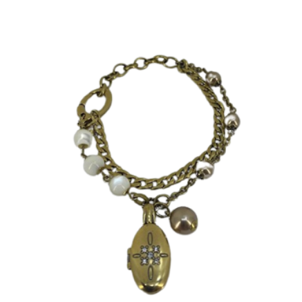 Fossil Ladies Gold Plated Stainless Steel Bracelet with Locket & Beads JF87065040