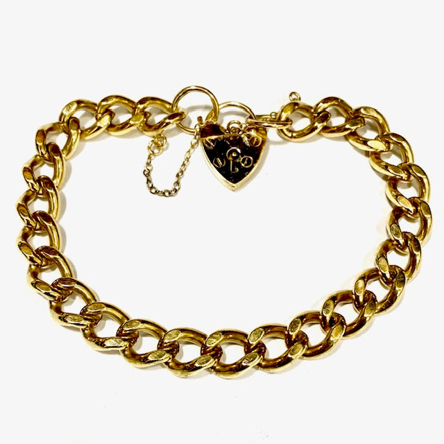 9ct Yellow Gold Charm bracelet with Padlock and safety chain Pre-Loved