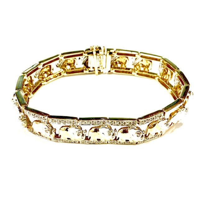 9ct Yellow Gold Diamond Set Elephant Bracelet Pre Loved