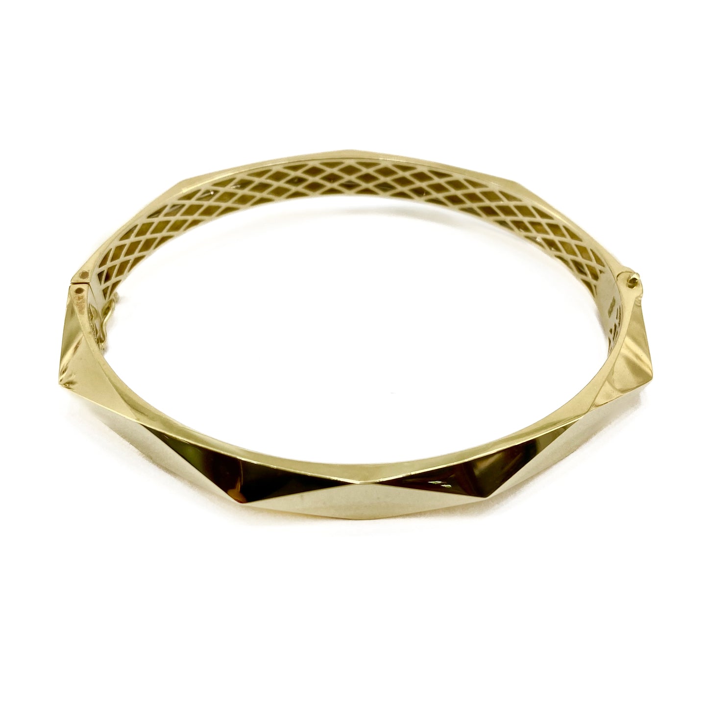 14ct Yellow Gold Faceted Hinged Bangle Pre Loved