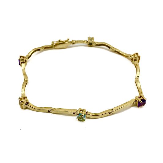 18ct Yellow Gold Multi-Coloured Stone Set Bracelet Pre Loved