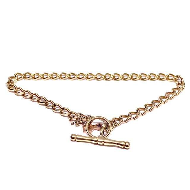 9ct gold Curb Bracelet with T Bar & Large Jump Ring Pre-loved