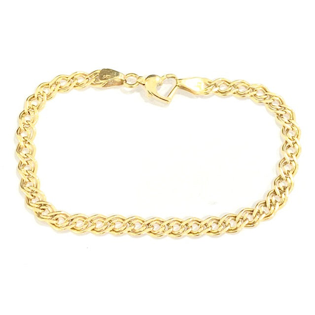 14ct Yellow Gold Double Link Bracelet with Heart Clasp Pre loved