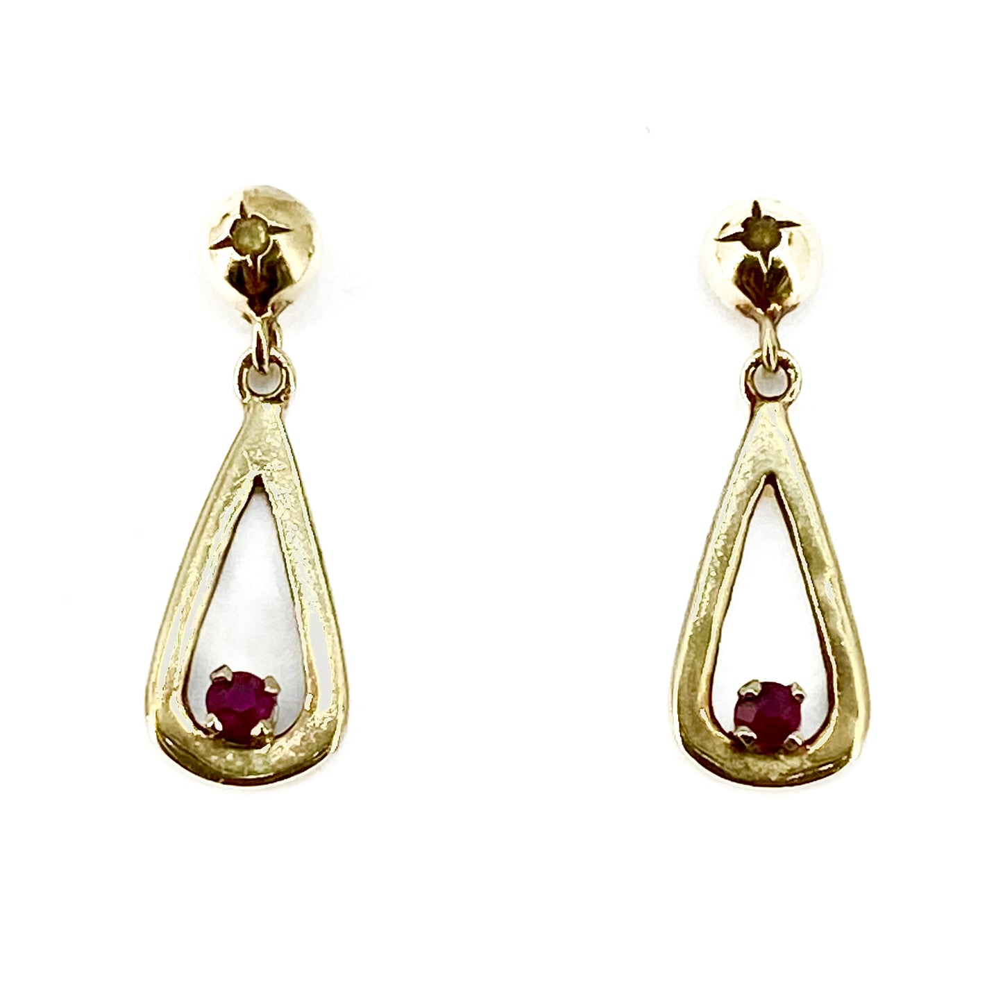 Yellow Gold Ruby Set Drop Earrings Pre Loved