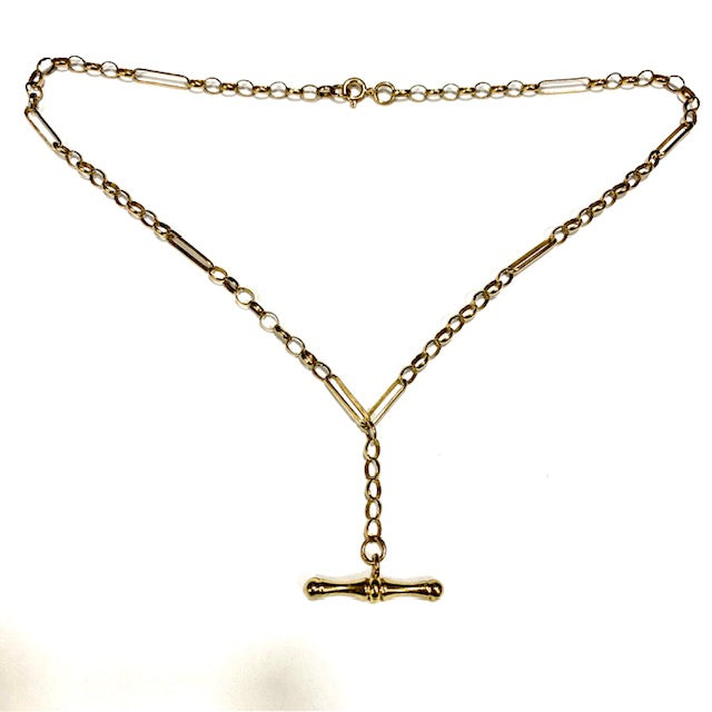 9ct Gold Belcher Figaro Pre-loved Necklace with T Bar