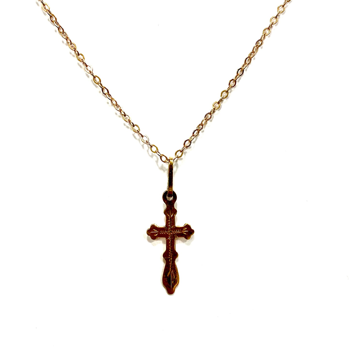 14ct Rose Gold Cross Pendant on 14ct Gold chain Pre-Loved
