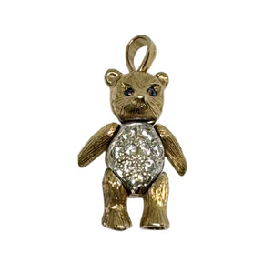 9ct Yellow Gold Moveable Teddy Bear Pendant With Stone Set Eyes and Tummy Pre Loved