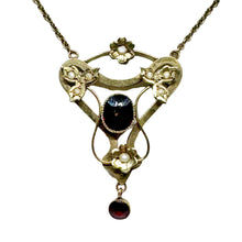 Load image into Gallery viewer, 9ct Yellow Gold Garnet and Seed Pearl Set Vintage Look Pendant And Chain Pre Loved
