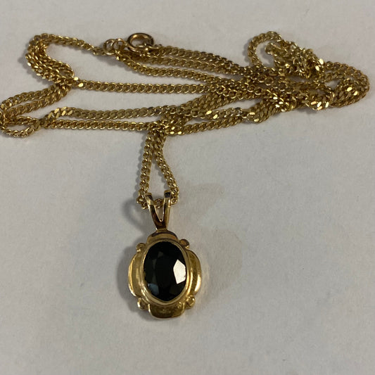 9ct Yellow Gold & Sapphire Pendant on chain  Pre Loved