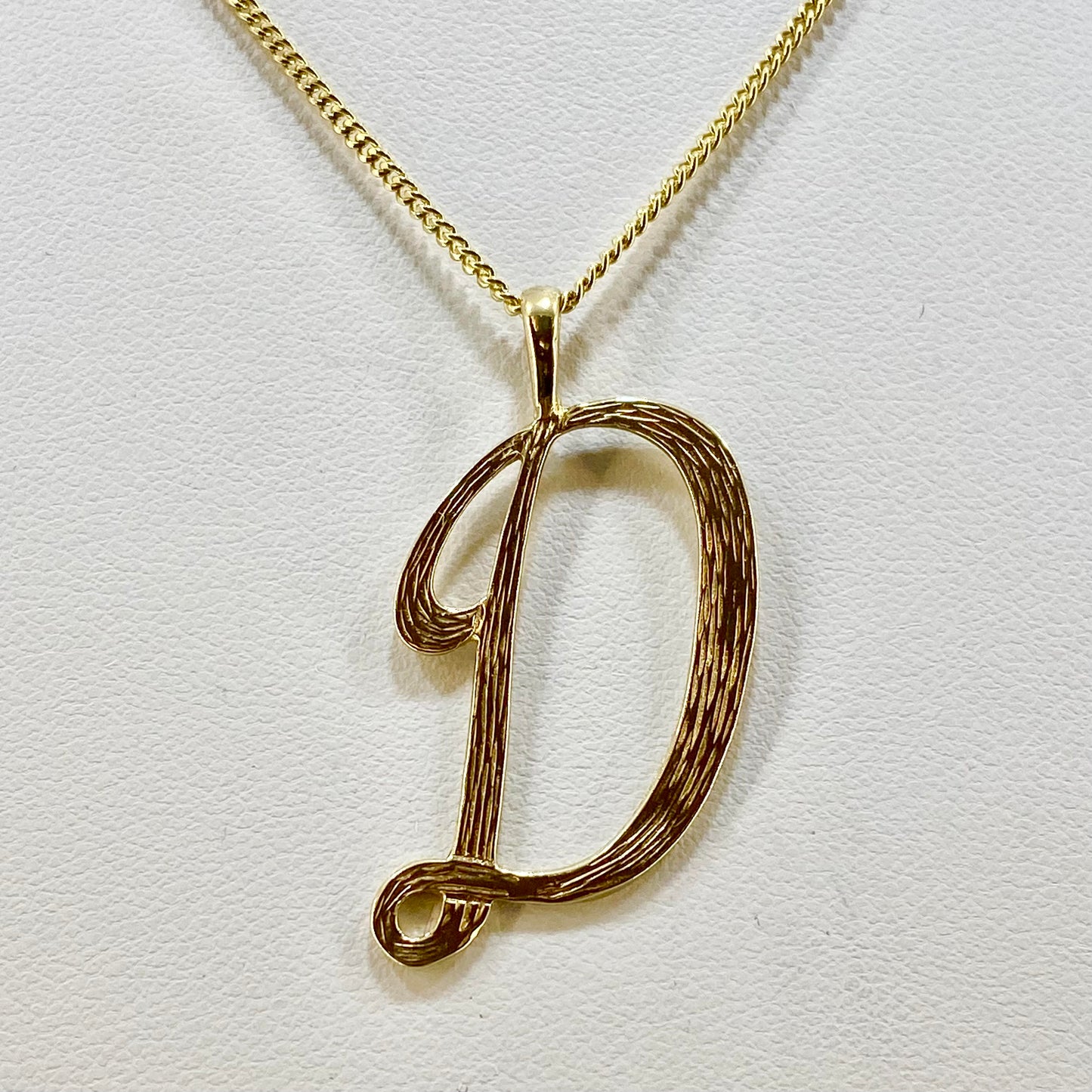 PLP57 9ct yellow gold Letter D Pendant 2 grms 4cms length x 2cms width