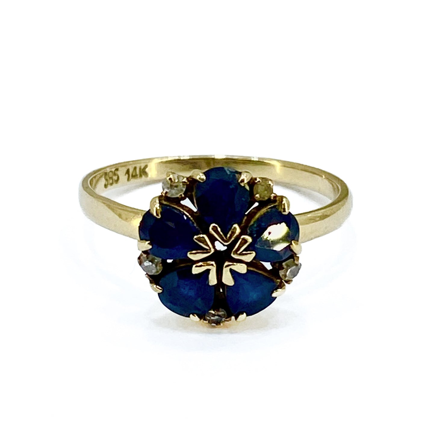 14ct Yellow Gold Sapphires and Diamonds Cluster Ring Pre Loved