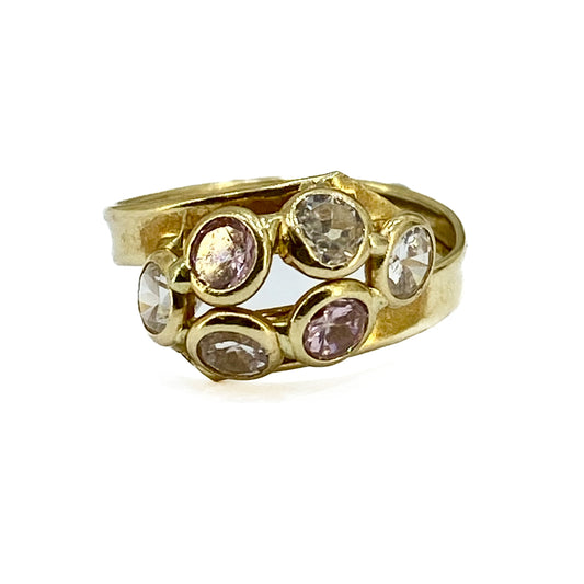 18ct Yellow Gold Multi-Coloured CZ Stones Set Ring Pre Loved