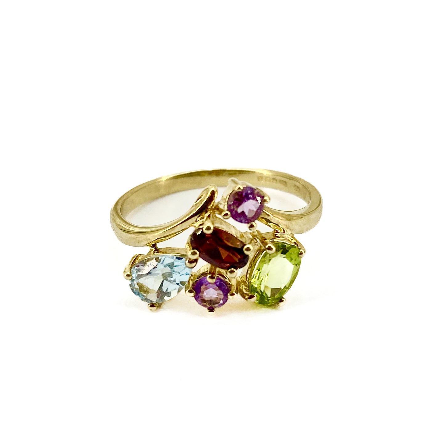 9ct Yellow Gold Multi-Coloured 5 Stone Ring Pre Loved