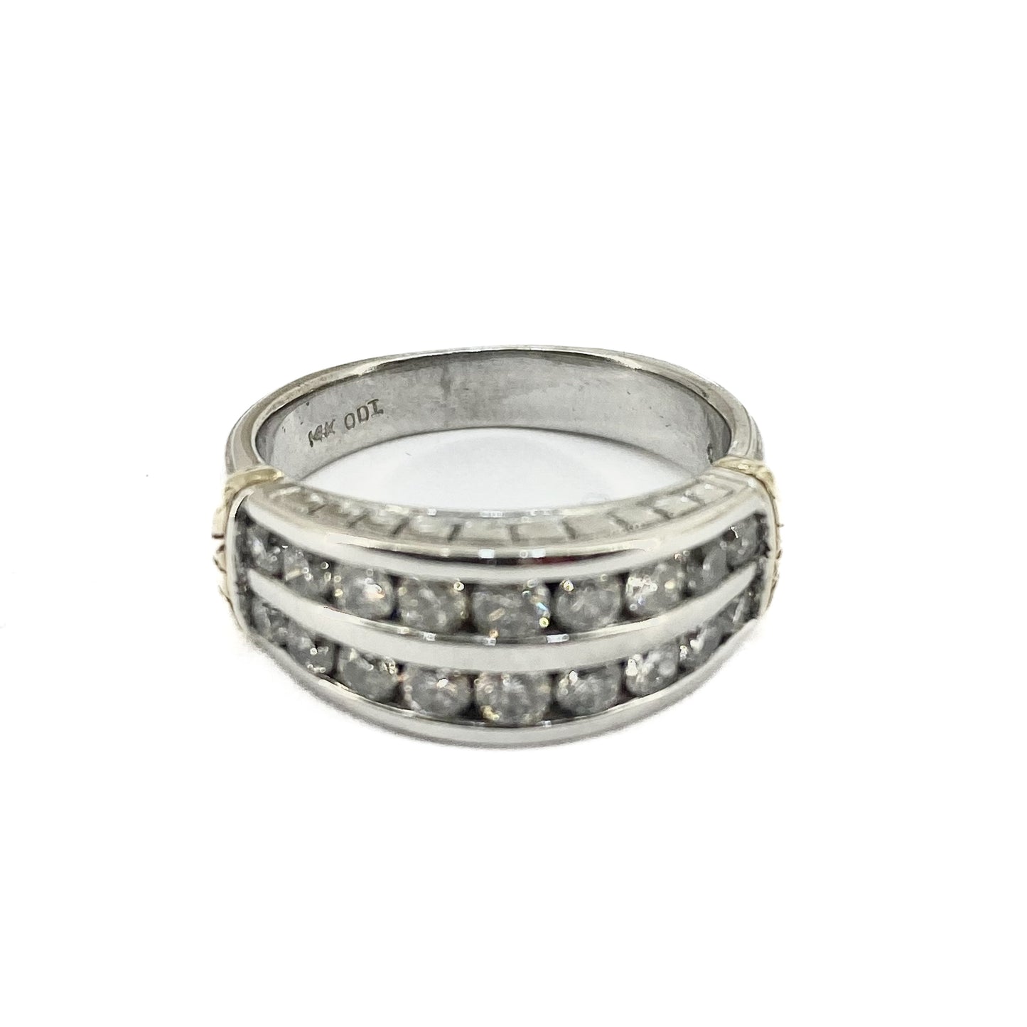 14ct White Gold Double Diamond Eternity Style Ring With Yellow Gold Accents Pre Loved