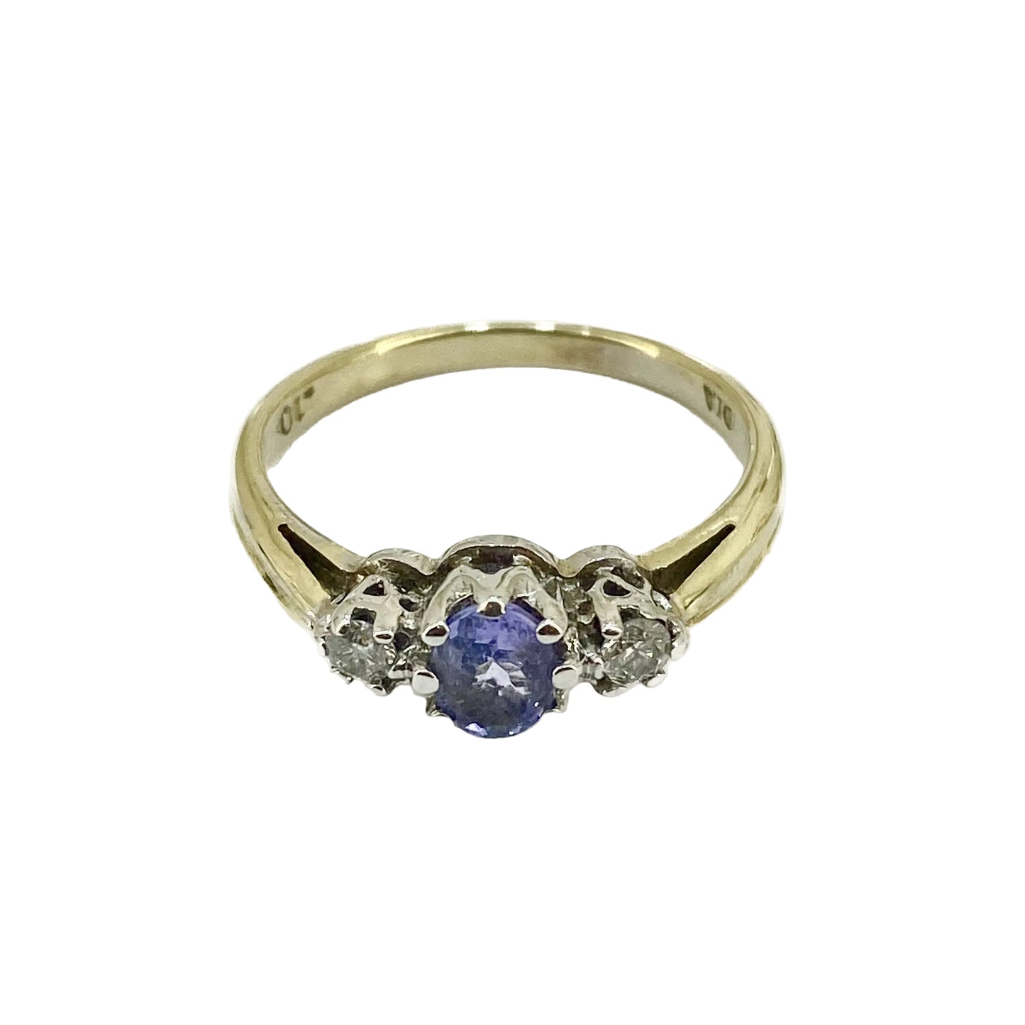 9ct Yellow Gold Pale Tanzanite and Diamonds Set Ring Pre Loved