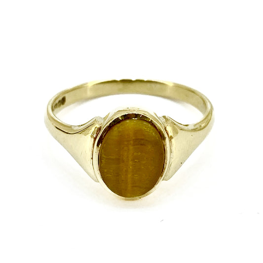 9ct Yellow Gold Tiger's Eye Set Signet Ring Pre Loved
